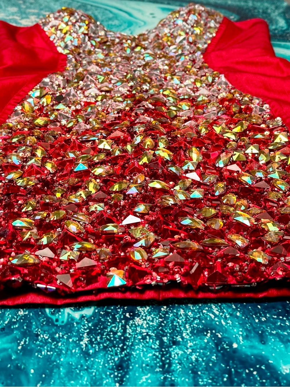 Jovani Red Strapless Crystal-Embellished Cocktail Dress - Picture 3 of 6